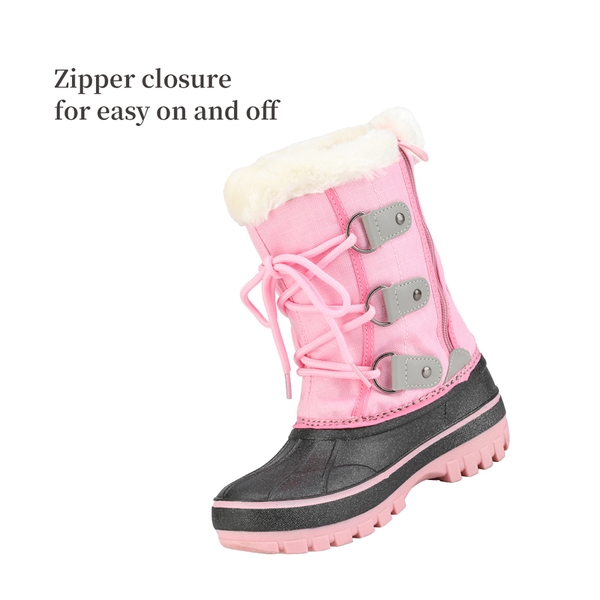 Girls and Boys Fur Lined Winter Snow Boots - GREY PINK - 1